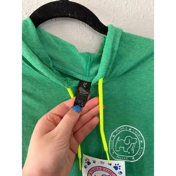 NWT Puppie Love Sunflower Print Green Hooded long sleeve size L. - Picture 2 of 3
